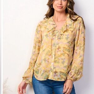 Women’s long sleeve button up floral blouse top